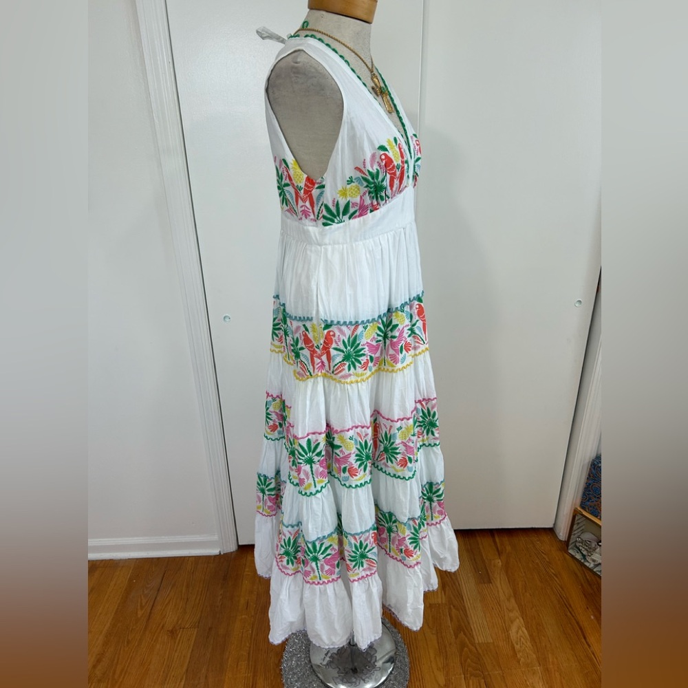 BODEN SERENA COTTON TIE FULL CIRCLE MAXI DRESS MULTI TROPICAL LOVE BIRDS PARROTS - Picture 13 of 13